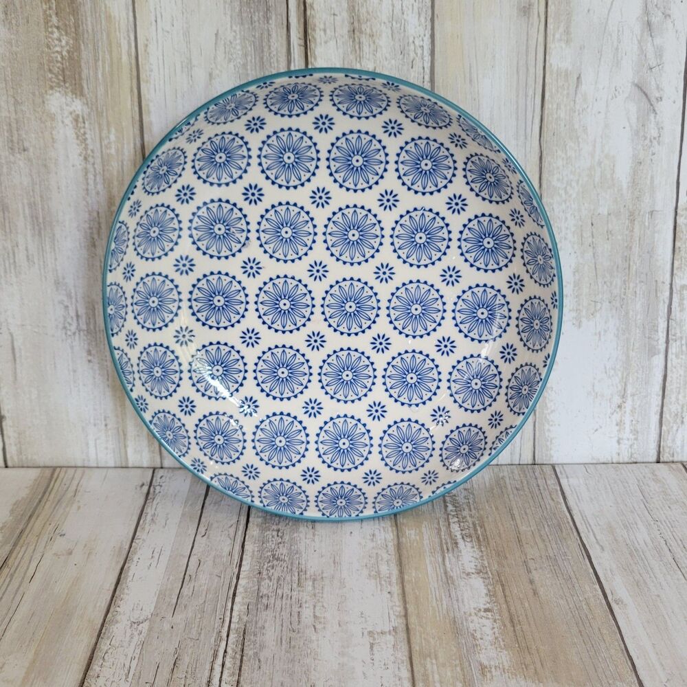 Signature Scandanivian Style Large Salad Bowl Blue 8 1/4 Embossed